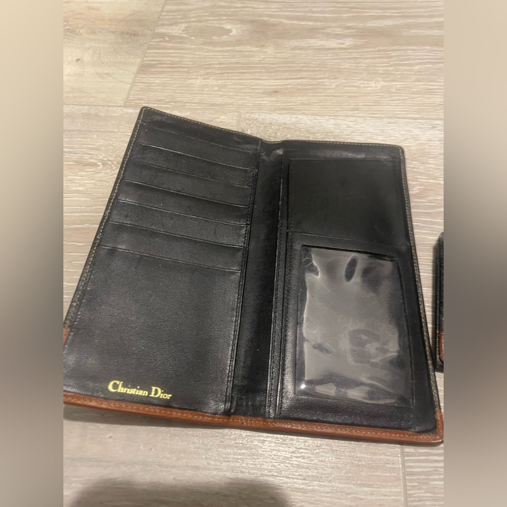 Vintage Christian Dior black/brown leather checkbook cover & card holder case - Picture 3 of 4